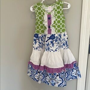 Giggle Moon Green and Purple Kids Dress